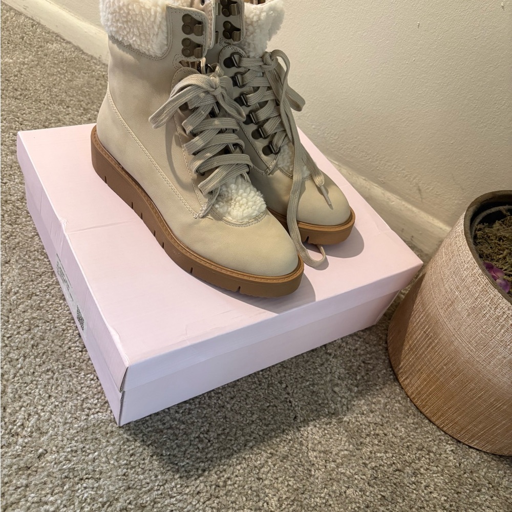 JustFab Cream Lace-Up Boots